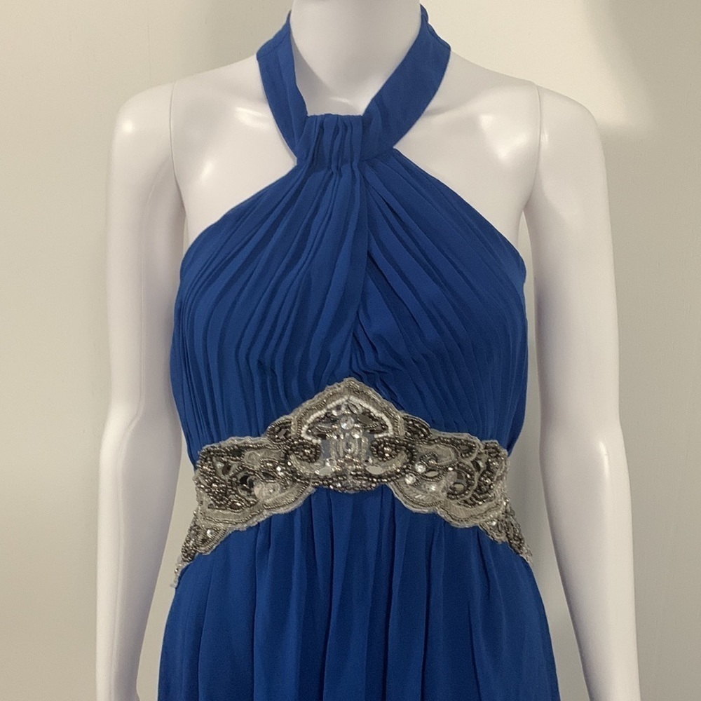 Little Mistress London Blue Halter Gown Beaded Bodice (amazing!) US Size 6 - Picture 2 of 6